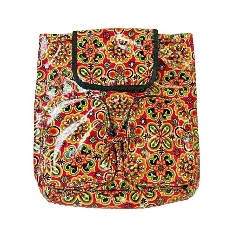 Braciano Backpack Tote Bright Multi‎ Colors Vinyl Texture Lined Pockets Boho